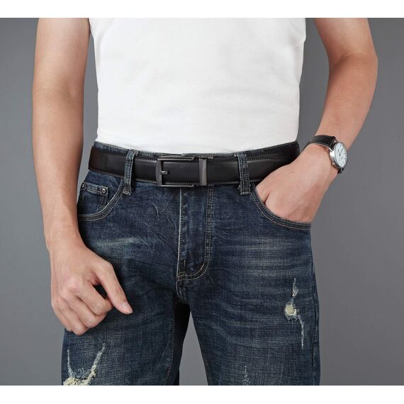 guvoosm Gürtel Herren,Leder Automatik Gürtel Für Herren Business Anzug -3,5cm Breite-27-110-Black 251