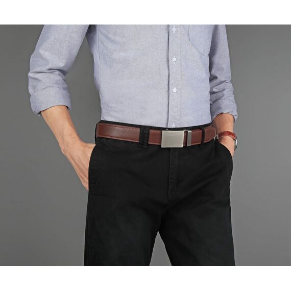 guvoosm Gürtel Herren,Leder Automatik Gürtel Für Herren Business Anzug -3,5cm Breite-03-110-Brown 6033