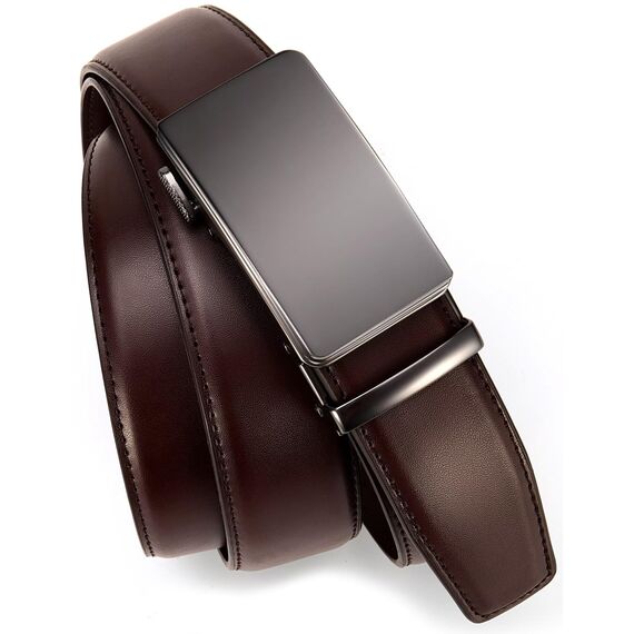 CHAOREN Automatik Gürtel Herren, Buckley Ledergürtel Ratsche Automatikschließe für Herren Business Anzug, 35mm Breit Gürtel ohne Löcher, Größe Angepasst, Braun