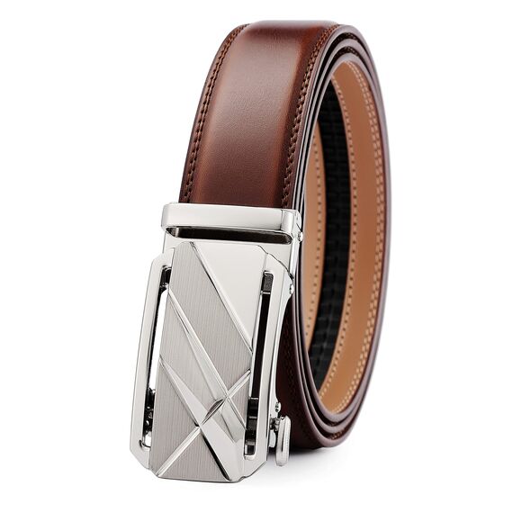 guvoosm Gürtel Herren,Leder Automatik Gürtel Für Herren Business Anzug -3,5cm Breite-005-110-Cognac Brown