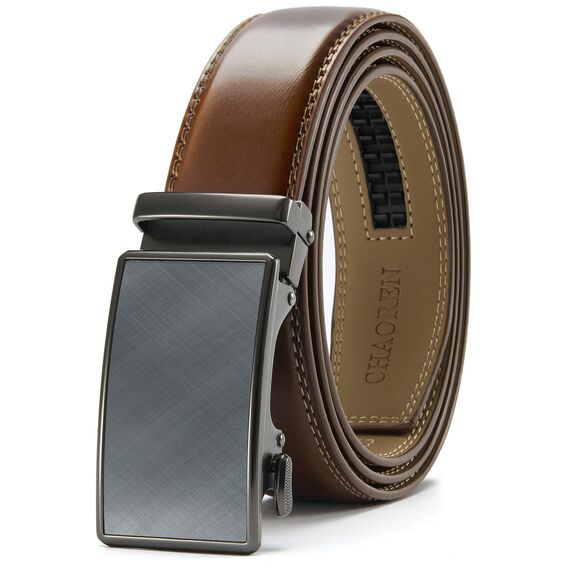 CHAOREN Automatik Gürtel Herren, Buckley Ledergürtel Ratsche Automatikschließe für Herren Business Anzug, 35mm Breit Gürtel ohne Löcher, Größe Angepasst, Braun