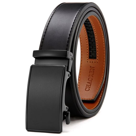 CHAOREN Automatik Gürtel Herren, Buckley Ledergürtel Ratsche Automatikschließe für Herren Business Anzug, 35mm Breit Gürtel Ohne Löcher, Größe Angepasst - Schwarz