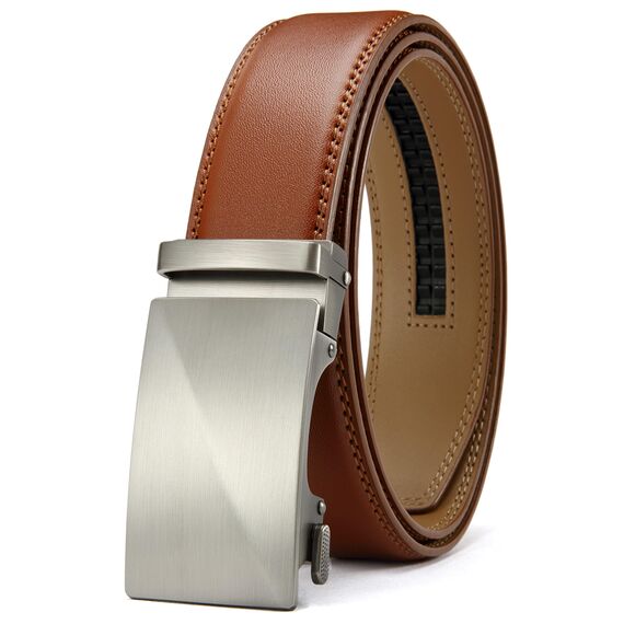CHAOREN Gürtel Herren - Automatik Ledergürtel ohne Löcher für Herren, Hellbraun, Länge 135cm