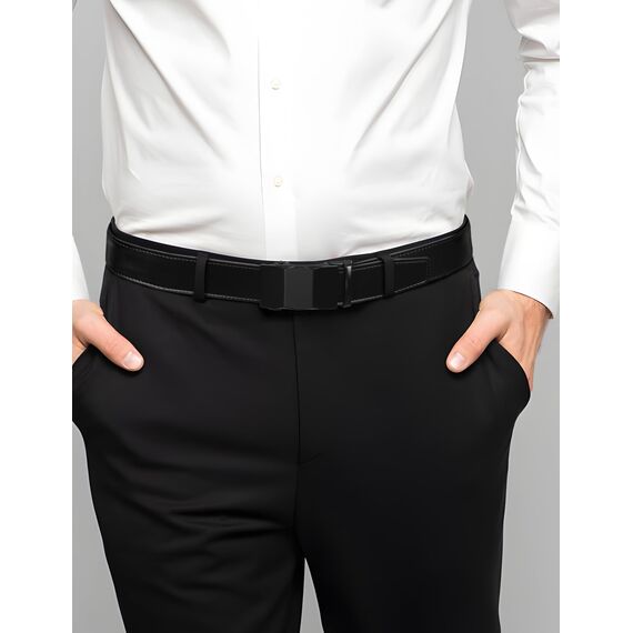 JUKMO Gürtel Herren, Ledergürtel Ratsche Automatikschließe, 35mm Breit Gürtel (Drei Oberflächen - Schwarz, M-91cm to 105cm Taille Verstellbar (Länge 125cm))