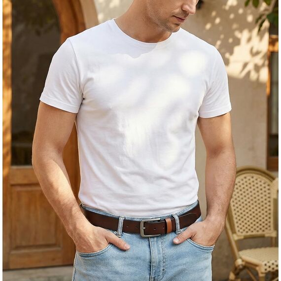 VRLEGEND Ledergürtel Herren 110-175cm Gürtel Leder Jean Business Metall Retro Jeansgürtel Vollrindleder 40mm Breite (140cm, Braun)