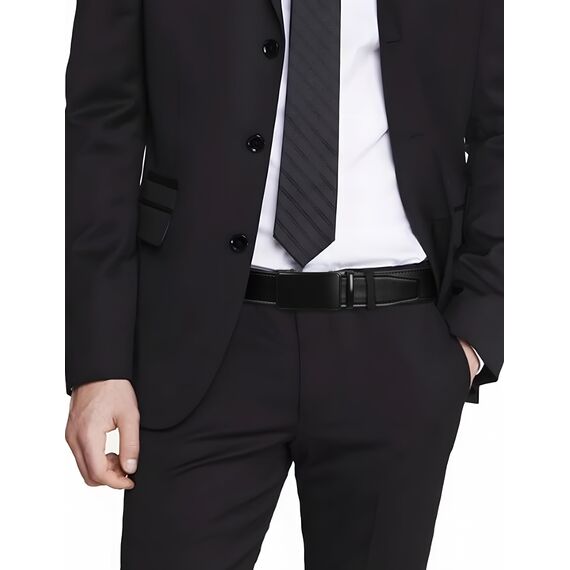 JUKMO Gürtel Herren, Ledergürtel Ratsche Automatikschließe, 35mm Breit Gürtel (Achteck - Schwarz, XL-116cm to 125cm Taille Verstellbar (Länge 145cm))