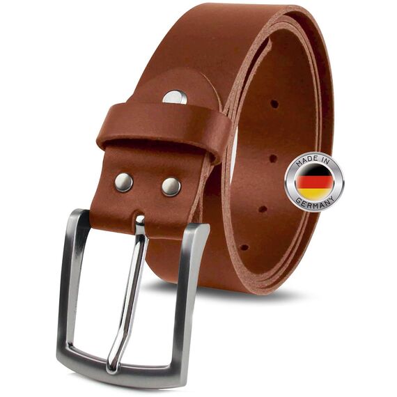 FOMAX Herren Ledergürtel aus Echtleder, Gürtel MADE IN GERMANY Handgemacht, Leder Vollledergürtel für Männer Jeans Anzug Business Elegant Casual, 38mm Breit Länge kürzbar, Braun