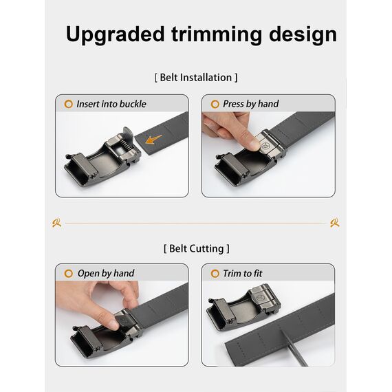 JUKMO Gürtel Herren, Ledergürtel Ratsche Automatikschließe, 35mm Breit Gürtel (Achteck - Grau, M-91cm to 105cm Taille Verstellbar (Länge 125cm))