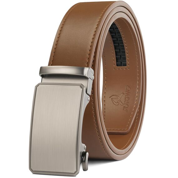 JUKMO Gürtel Herren, Ledergürtel Ratsche Automatikschließe, 35mm Breit Gürtel (Achteck - Hellbraun, S-75cm to 90cm Taille Verstellbar (Länge 115cm))