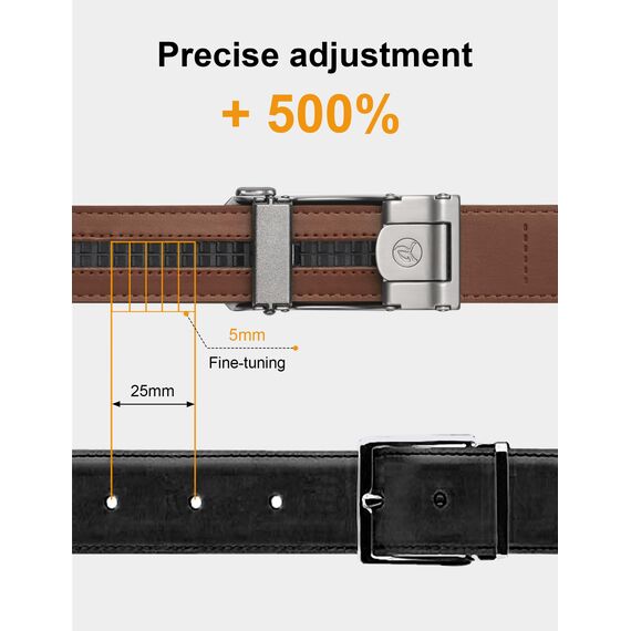 JUKMO Gürtel Herren, Ledergürtel Ratsche Automatikschließe, 35mm Breit Gürtel (Achteck - Braun, M-91cm to 105cm Taille Verstellbar (Länge 125cm))