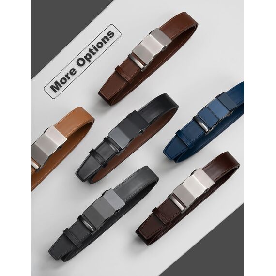 JUKMO Gürtel Herren, Ledergürtel Ratsche Automatikschließe, 35mm Breit Gürtel (Drei Oberflächen - Schwarz, M-91cm to 105cm Taille Verstellbar (Länge 125cm))