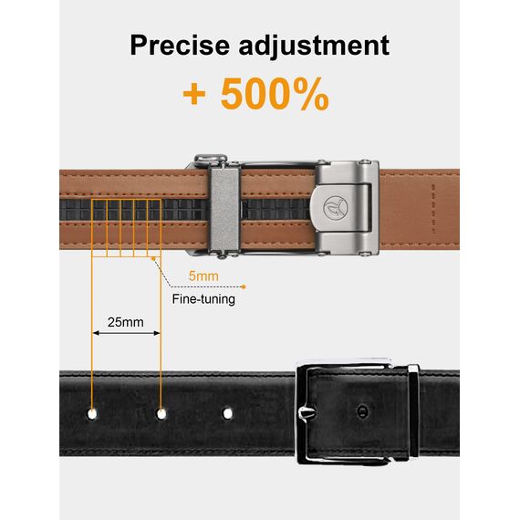 JUKMO Gürtel Herren, Ledergürtel Ratsche Automatikschließe, 35mm Breit Gürtel (Achteck - Hellbraun, L-106cm to 115cm Taille Verstellbar (Länge 135cm))