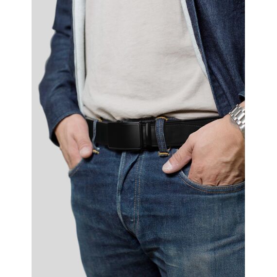 JUKMO Gürtel Herren, Ledergürtel Ratsche Automatikschließe, 35mm Breit Gürtel (Achteck - Schwarz, XXL-126cm to 135cm Taille Verstellbar (Länge 155cm))