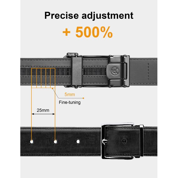 JUKMO Gürtel Herren, Ledergürtel Ratsche Automatikschließe, 35mm Breit Gürtel (Achteck - Grau, S-75cm to 90cm Taille Verstellbar (Länge 115cm))
