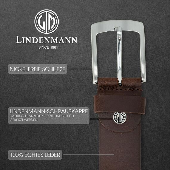 LINDENMANN Herren Ledergürtel aus Büffelleder, 40 mm breit, kürzbar, Braun, Größe: Bundweite 110 cm, Gesamtlänge 125 cm, W 43.3, XL