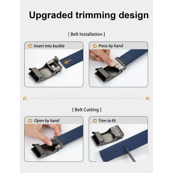 JUKMO Gürtel Herren, Ledergürtel Ratsche Automatikschließe, 35mm Breit Gürtel (Achteck - Blau, S-75cm to 90cm Taille Verstellbar (Länge 115cm))