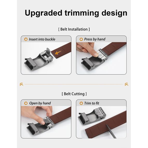 JUKMO Gürtel Herren, Ledergürtel Ratsche Automatikschließe, 35mm Breit Gürtel (Achteck - Dunkelbraun, S-75cm to 90cm Taille Verstellbar (Länge 115cm))