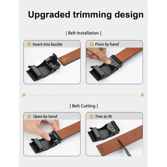 JUKMO Gürtel Herren, Ledergürtel Ratsche Automatikschließe, 35mm Breit Gürtel (Drei Oberflächen - Schwarz, M-91cm to 105cm Taille Verstellbar (Länge 125cm))