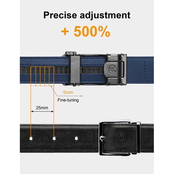 JUKMO Gürtel Herren, Ledergürtel Ratsche Automatikschließe, 35mm Breit Gürtel (Achteck - Blau, M-91cm to 105cm Taille Verstellbar (Länge 125cm))