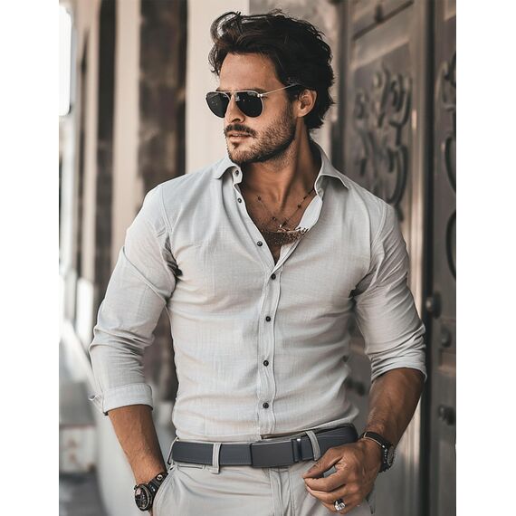 JUKMO Gürtel Herren, Ledergürtel Ratsche Automatikschließe, 35mm Breit Gürtel (Achteck - Grau, S-75cm to 90cm Taille Verstellbar (Länge 115cm))