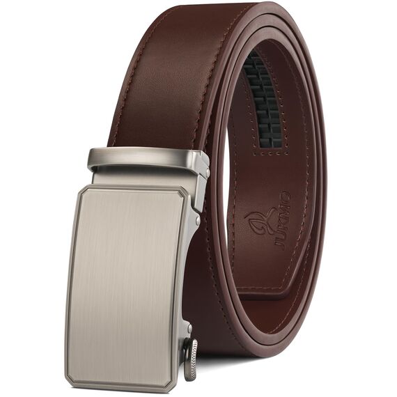 JUKMO Gürtel Herren, Ledergürtel Ratsche Automatikschließe, 35mm Breit Gürtel (Achteck - Dunkelbraun, S-75cm to 90cm Taille Verstellbar (Länge 115cm))