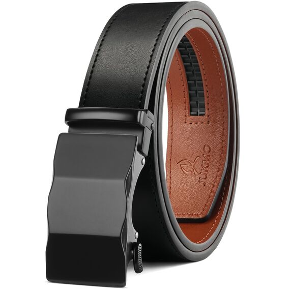 JUKMO Gürtel Herren, Ledergürtel Ratsche Automatikschließe, 35mm Breit Gürtel (Drei Oberflächen - Schwarz, M-91cm to 105cm Taille Verstellbar (Länge 125cm))