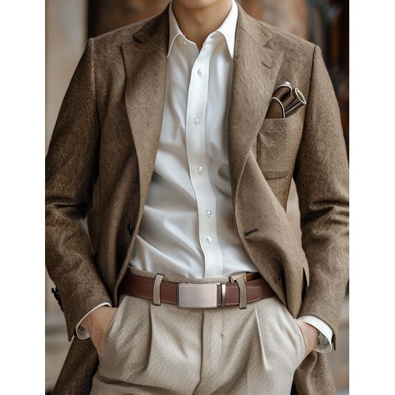 JUKMO Gürtel Herren, Ledergürtel Ratsche Automatikschließe, 35mm Breit Gürtel (Achteck - Braun, S-75cm to 90cm Taille Verstellbar (Länge 115cm))