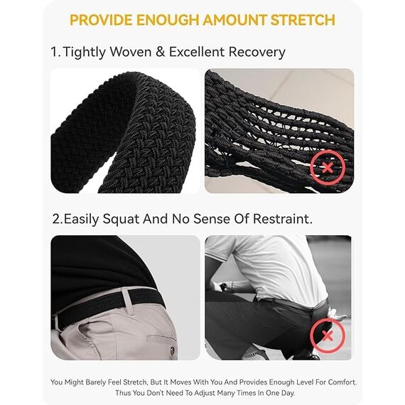 CHAOREN Elastischer Gürtel Herren, Stretch Gürtel Stoff ohne Löcher 35mm, Flechtgürtel für Golfhosen Lässige Shorts Jeans