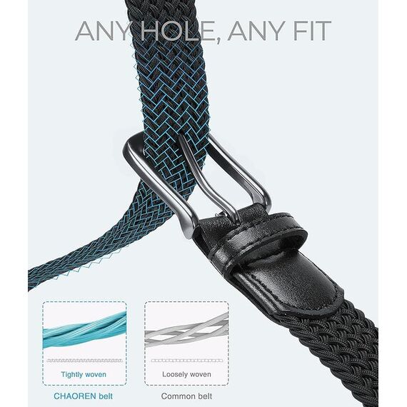 CHAOREN Elastischer Gürtel Herren, Stretch Gürtel Stoff ohne Löcher 35mm, Flechtgürtel für Golfhosen Lässige Shorts Jeans