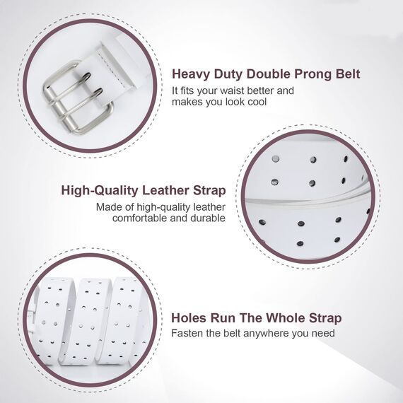 JasGood Herren Doppel Prong Ledergürtel Casual Work Heavy Duty Gürtel Doppel Ösen Gürtel für Jeans