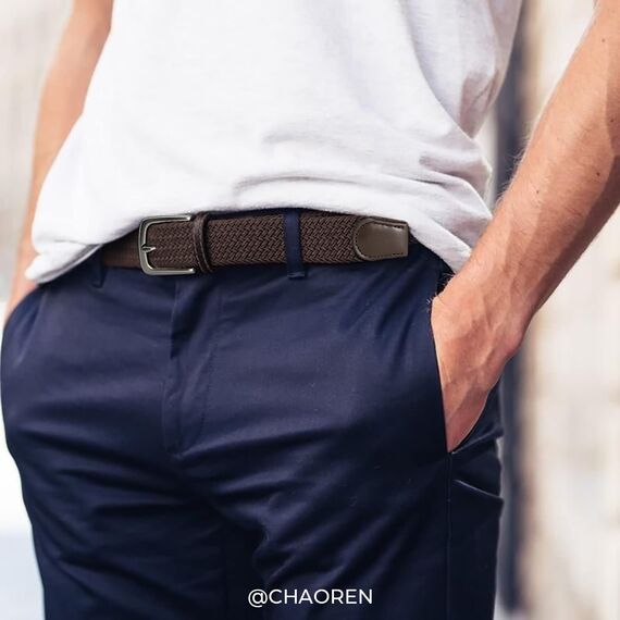 CHAOREN Elastischer Gürtel Herren, Stretch Gürtel Stoff ohne Löcher 35mm, Flechtgürtel für Golfhosen Lässige Shorts Jeans