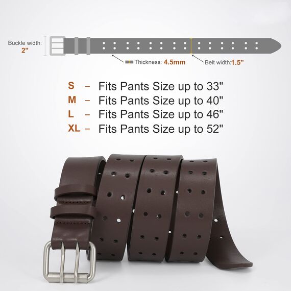JasGood Herren Doppel Prong Ledergürtel Casual Work Heavy Duty Gürtel Doppel Ösen Gürtel für Jeans