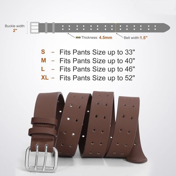 JasGood Herren Doppel Prong Ledergürtel Casual Work Heavy Duty Gürtel Doppel Ösen Gürtel für Jeans