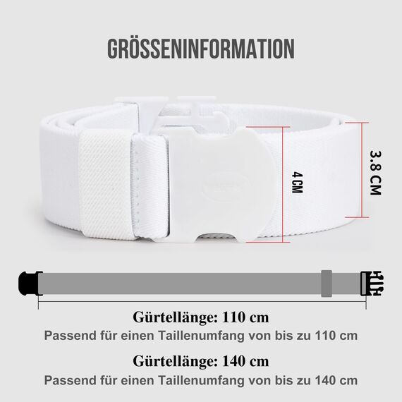 WHIPPY Elastischer Gürtel Herren Verstellbarer Outdoor Stretchgürtel Unisex Arbeitsgürtel für Damen Herren Stoffgürtel mit Kunststoffschnalle, 140cm/weiß