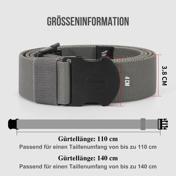 WHIPPY Elastischer Gürtel Herren Verstellbarer Outdoor Stretchgürtel Unisex Arbeitsgürtel für Damen Herren Stoffgürtel mit Kunststoffschnalle，grau 140cm