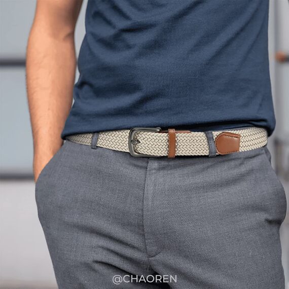 CHAOREN Elastischer Gürtel Herren, Stretch Gürtel Stoff ohne Löcher 35mm, Flechtgürtel für Golfhosen Lässige Shorts Jeans