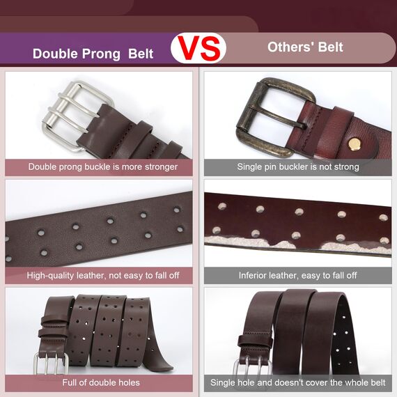 JasGood Herren Doppel Prong Ledergürtel Casual Work Heavy Duty Gürtel Doppel Ösen Gürtel für Jeans