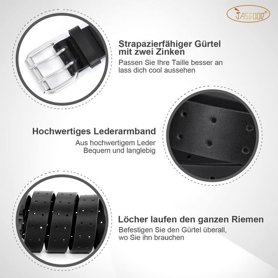 JasGood 2 StückHerren Doppel Prong Ledergürtel Casual Work Heavy Duty Gürtel Doppel Ösen Gürtel für Jeans