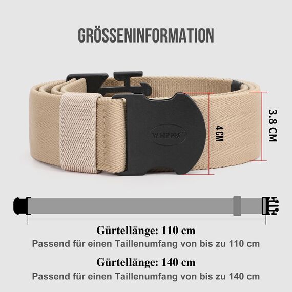 WHIPPY Elastischer Gürtel Herren Verstellbarer Outdoor Stretchgürtel Unisex Arbeitsgürtel für Damen Herren Stoffgürtel mit Kunststoffschnalle,Khaki+140cm