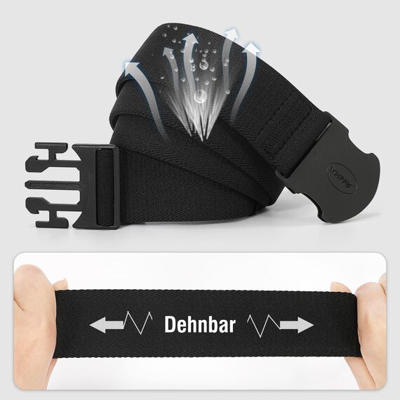 WHIPPY Elastischer Gürtel Herren Verstellbarer Outdoor Stretchgürtel Unisex Arbeitsgürtel für Damen Herren Stoffgürtel mit Kunststoffschnalle,140cm/Schwarz