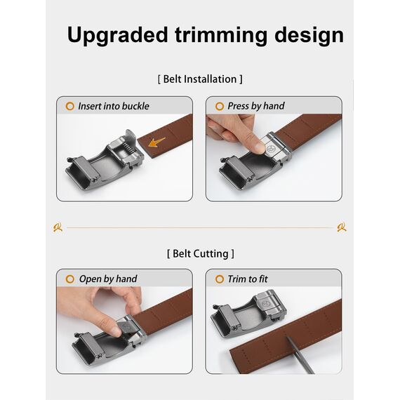 JUKMO Gürtel Herren, Ledergürtel Ratsche Automatikschließe, 35mm Breit Gürtel (Achteck - Braun, XL-116cm to 125cm Taille Verstellbar (Länge 145cm))