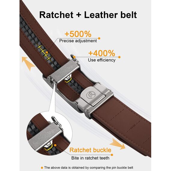 JUKMO Gürtel Herren, Ledergürtel Ratsche Automatikschließe, 35mm Breit Gürtel (Achteck - Dunkelbraun, XL-116cm to 125cm Taille Verstellbar (Länge 145cm))