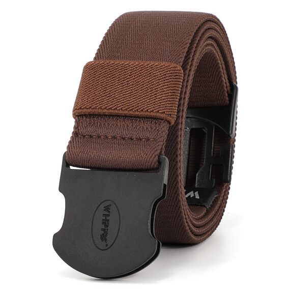 WHIPPY Elastischer Gürtel Herren Verstellbarer Outdoor Stretchgürtel Unisex Arbeitsgürtel für Damen Herren Stoffgürtel mit Kunststoffschnalle，Kaffee 140cm