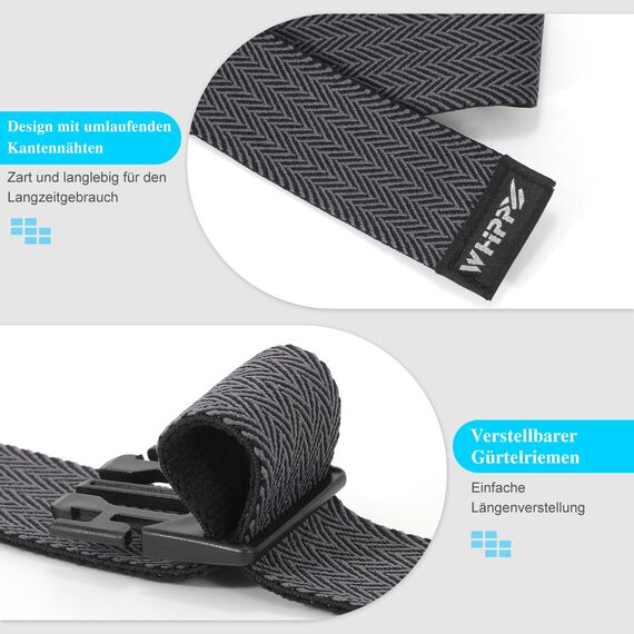 WHIPPY Elastischer Gürtel Herren Verstellbarer Outdoor Stretchgürtel Unisex Arbeitsgürtel für Damen Herren Stoffgürtel mit Kunststoffschnalle,140cm Schwarzgrau