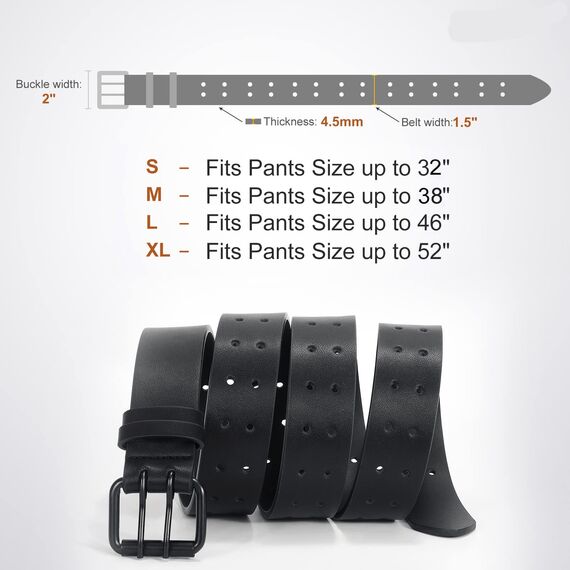 JasGood Herren Doppel Prong Ledergürtel Casual Work Heavy Duty Gürtel Doppel Ösen Gürtel für Jeans
