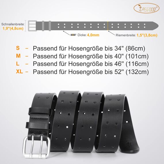 JasGood 2 StückHerren Doppel Prong Ledergürtel Casual Work Heavy Duty Gürtel Doppel Ösen Gürtel für Jeans