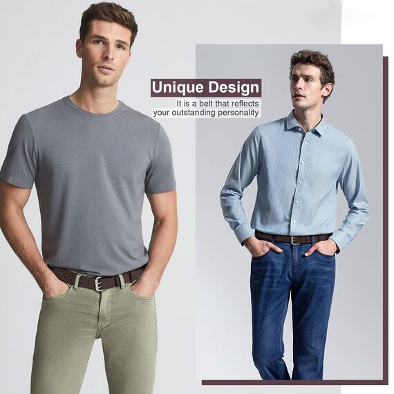 JasGood Herren Doppel Prong Ledergürtel Casual Work Heavy Duty Gürtel Doppel Ösen Gürtel für Jeans