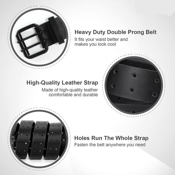 JasGood Herren Doppel Prong Ledergürtel Casual Work Heavy Duty Gürtel Doppel Ösen Gürtel für Jeans