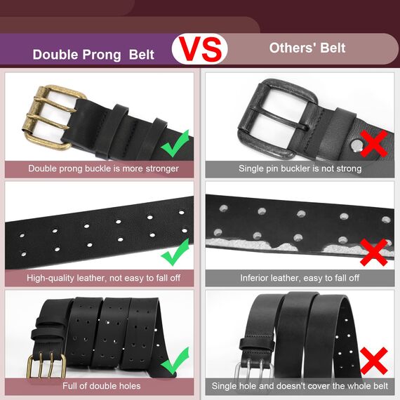 JasGood Herren Doppel Prong Ledergürtel Casual Work Heavy Duty Gürtel Doppel Ösen Gürtel für Jeans