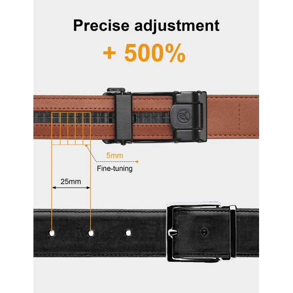 JUKMO Gürtel Herren, Ledergürtel Ratsche Automatikschließe, 35mm Breit Gürtel (Achteck - Schwarz, XXXL-135cm to 145cm Taille Verstellbar (Länge 165cm))